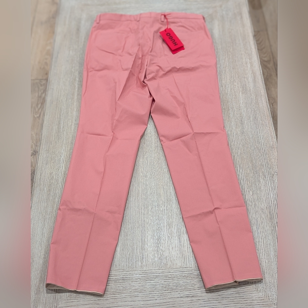 $199 Mens HUGO Hugo Boss "Hesten" Stretch Cotton Dress Pants Pink 34 - Picture 3 of 7